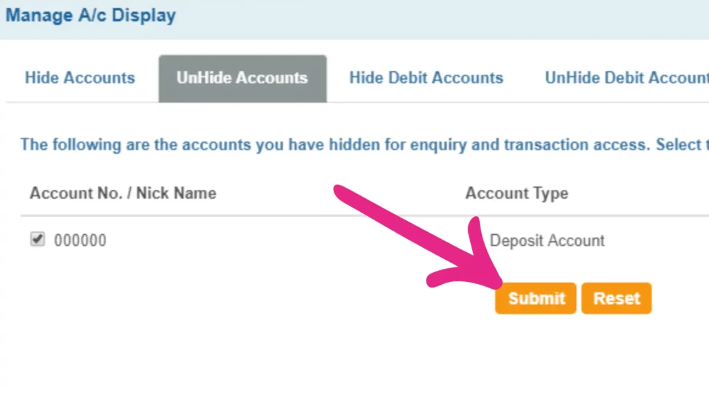 select account and click on submit